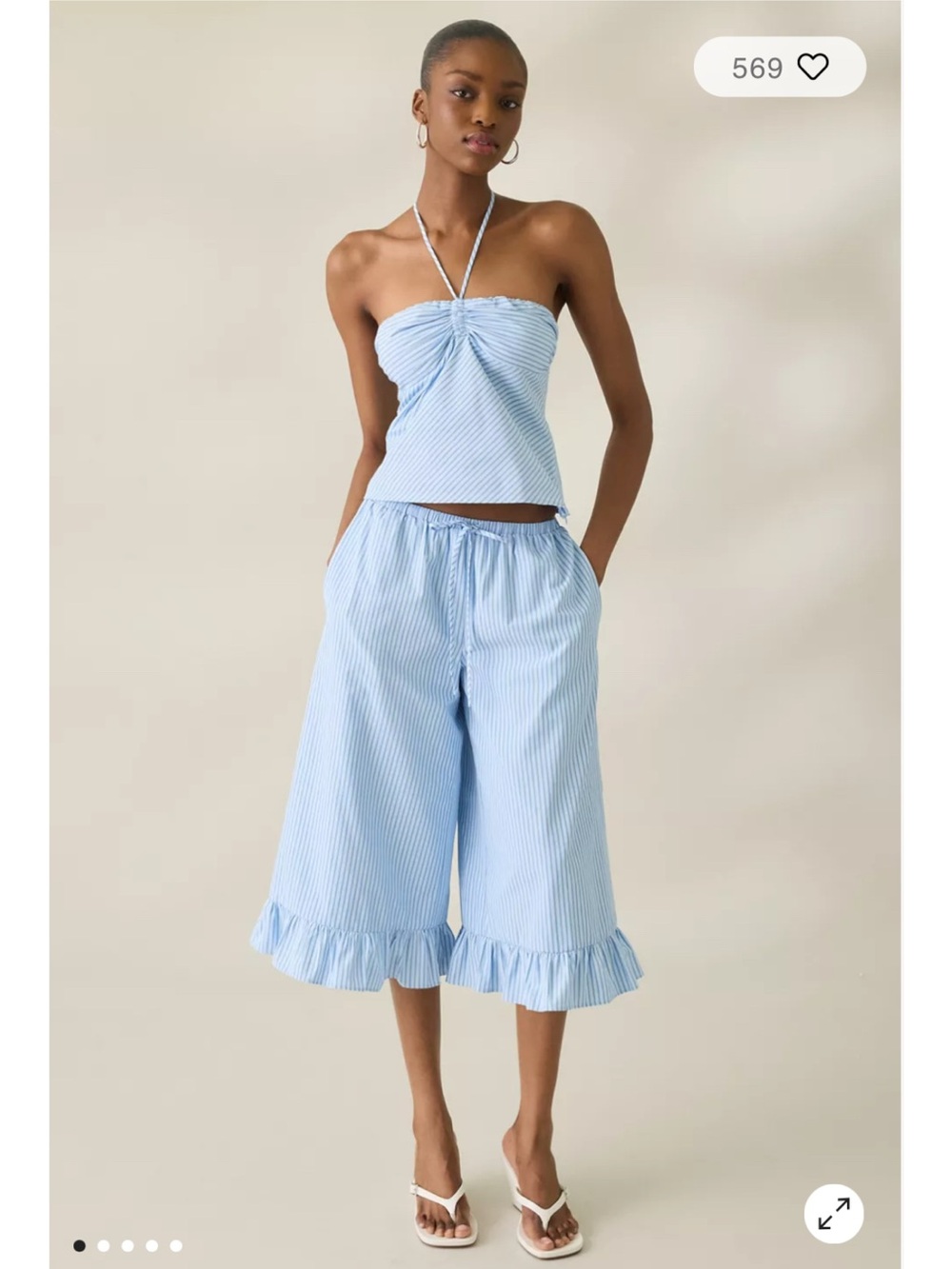 NIA VIENTO RUFFLE CAPRI PANT BLOOMERS BLUE STRIPES